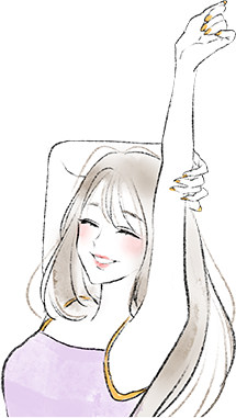 両手を上げて伸びをする女性のイラスト