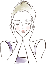 肌に手を添えてくつろぐ女性のイラスト
