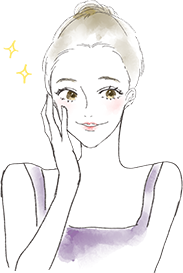 頬に手を添えてほほえむ女性のイラスト